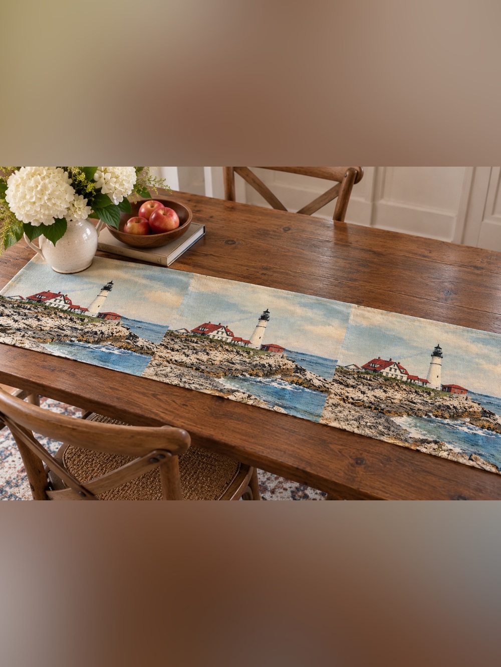Portland Head Light Maine Table Runner Lighthouse Coastal New England 68” Long